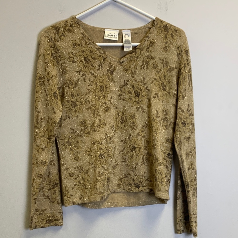 Coldwater Creek Tan Floral Long Sleeve Tee